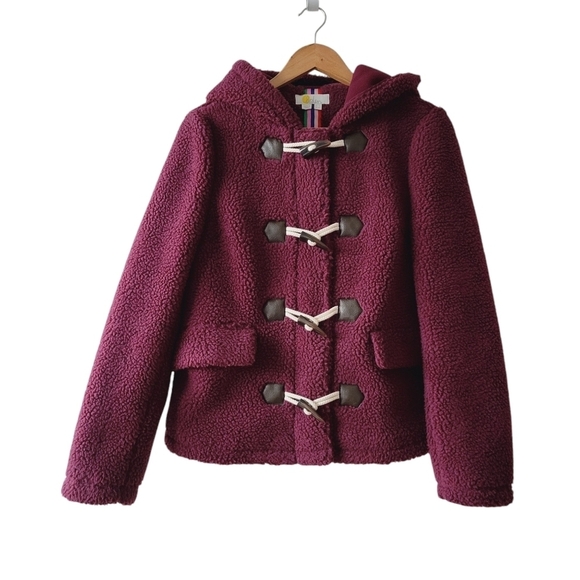 Boden Burgundy Elgin Borg Fleece Toggle Jacket - Picture 1 of 12